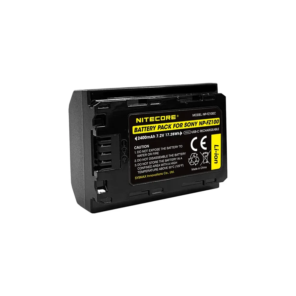 NITECORE NP-FZ100C camera battery for Sony NP-FZ100, 2400mAh, USB charging