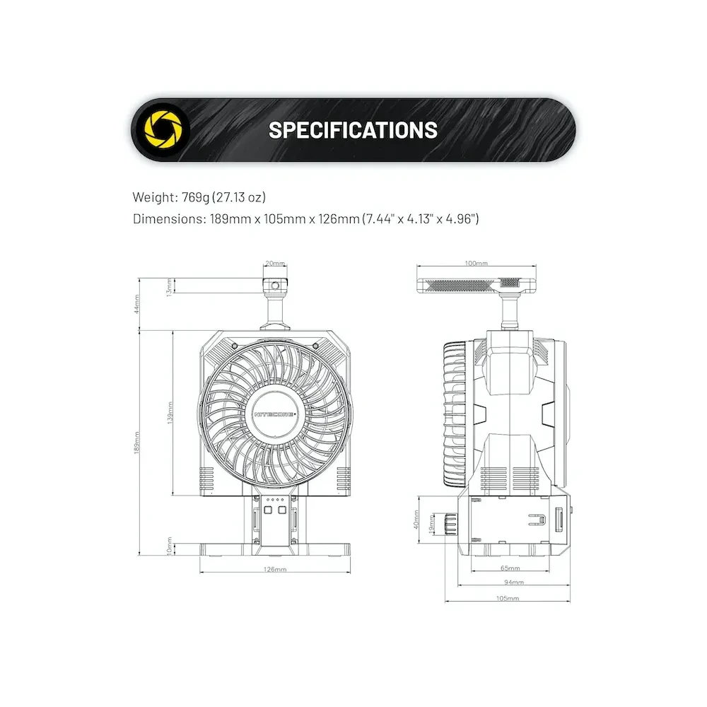 NITECORE Cine Wind portatiivne ventilaator sangaga