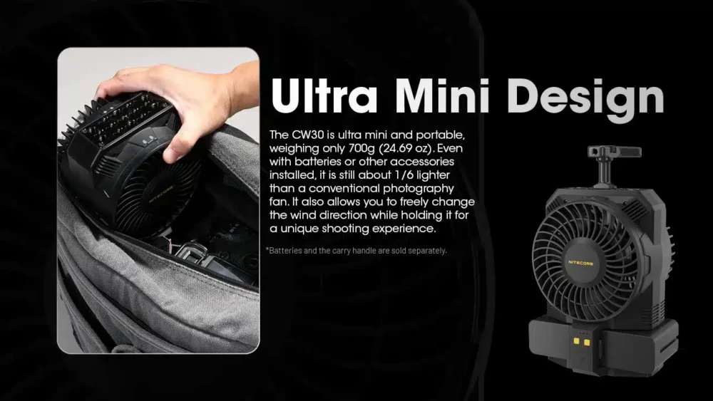NITECORE Cine Wind portatiivne ventilaator sangaga