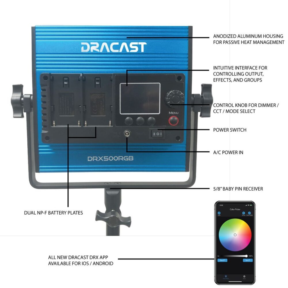 DRACAST X Series LED500 RGBWW LED Video Light Panel (35W)