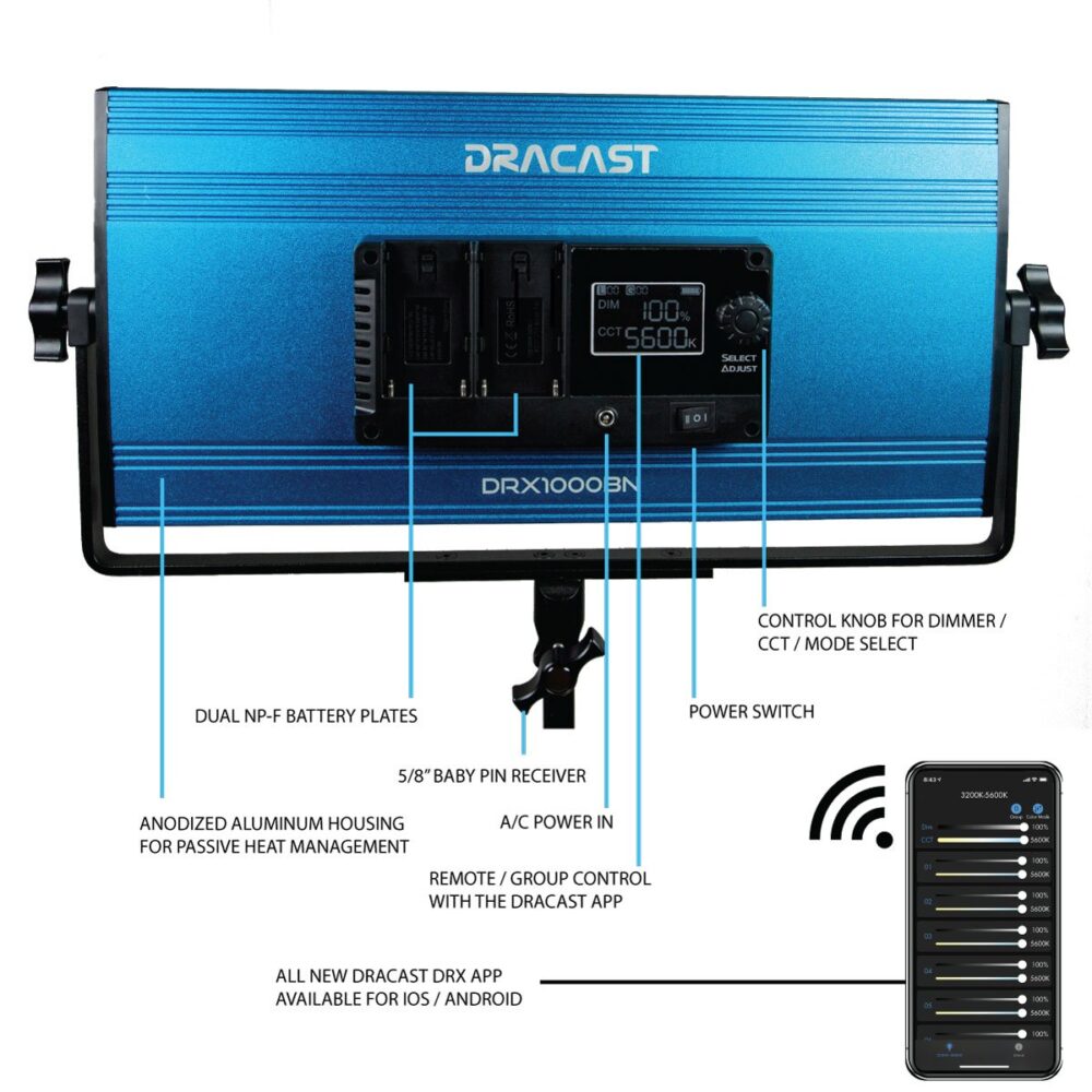 DRACAST X Series LED1000 Bi-Color LED Video Light Panel (70W)