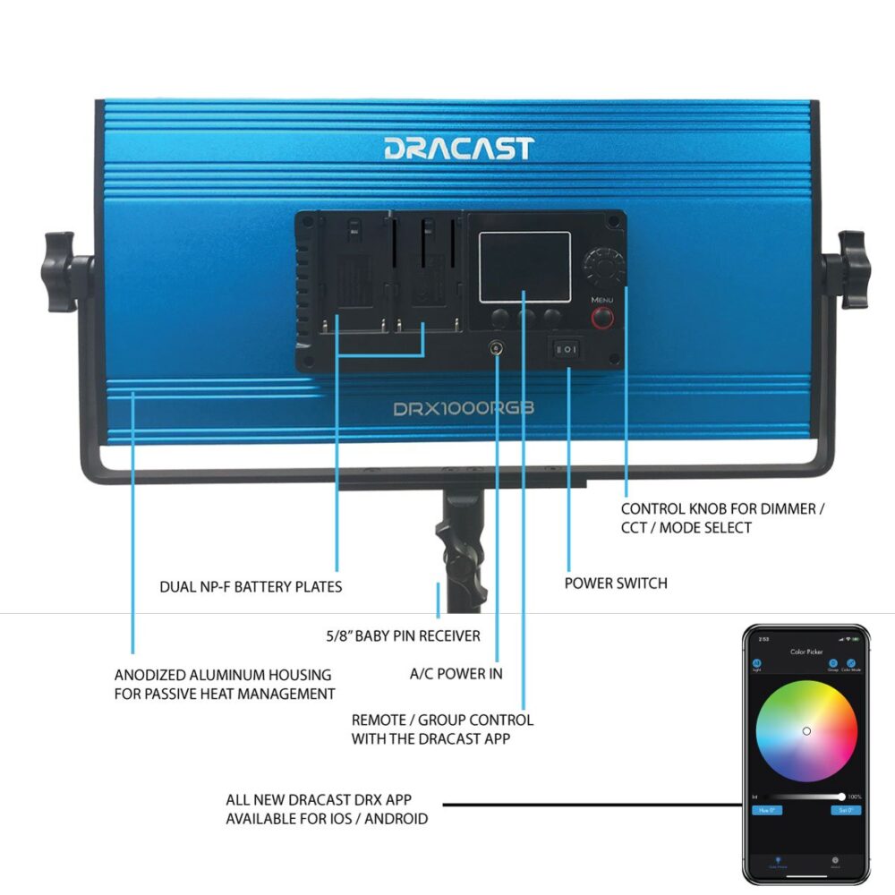 DRACAST X Series LED1000 RGBWW LED Video Light Panel (70W)