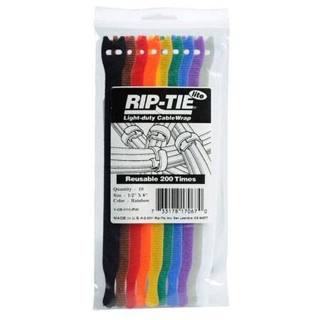 1/2" x 8" RIP-TIE Lite CableWrap, 10 pack, RAINBOW COLORS