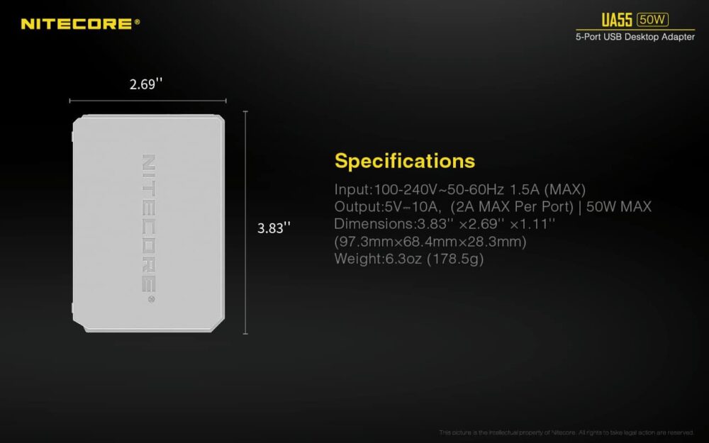 NITECORE UA55 5-Port USB desktop adapter