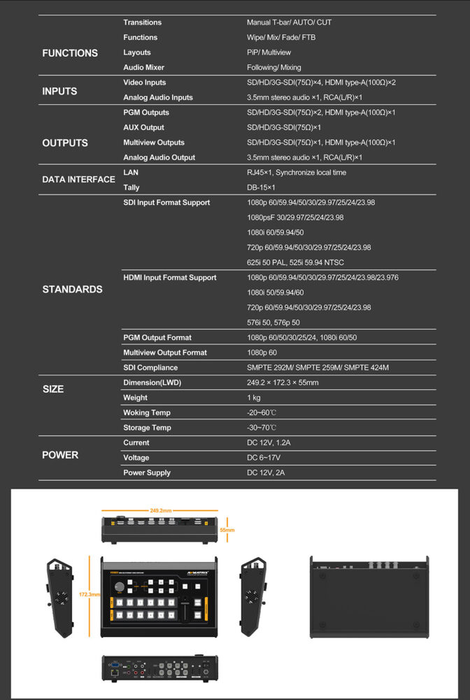 AVMATRIX VS0601U mini 6ch SDI/HDMI multi-format streaming video switcher