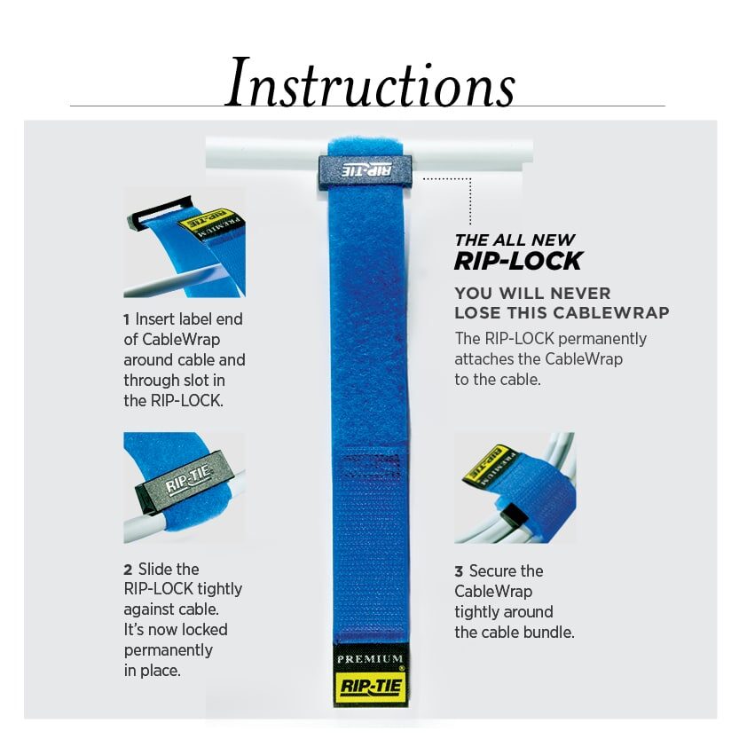 1" x 6.5" RIP-TIE Rip-Lock CableWrap with Write-On Pull Tab, 10 Pack, BLACK