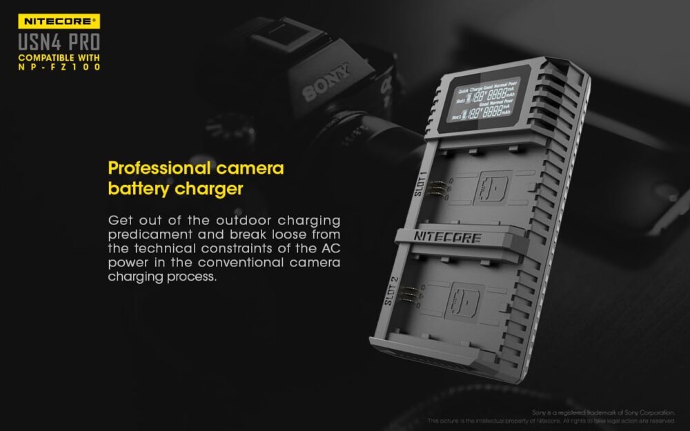Nitecore USN4 PRO dual slot digital USB charger for Sony NP-FZ100 batteries