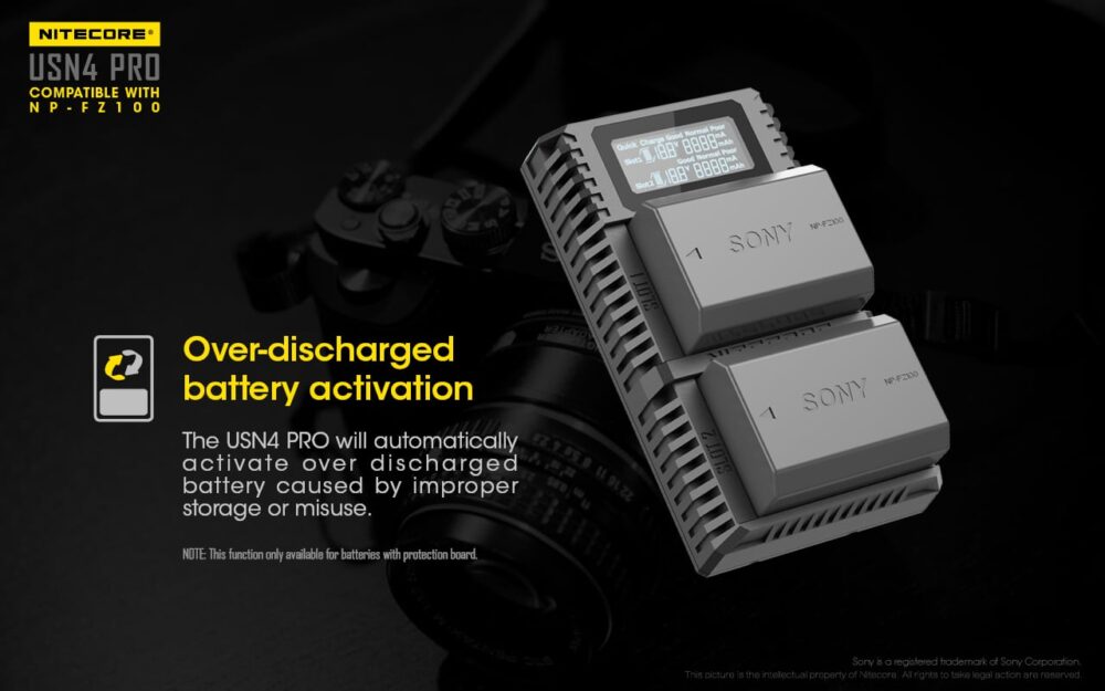 Nitecore USN4 PRO dual slot digital USB charger for Sony NP-FZ100 batteries