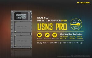 Nitecore USN3 PRO dual slot digital USB charger for Sony NP-F series batteries