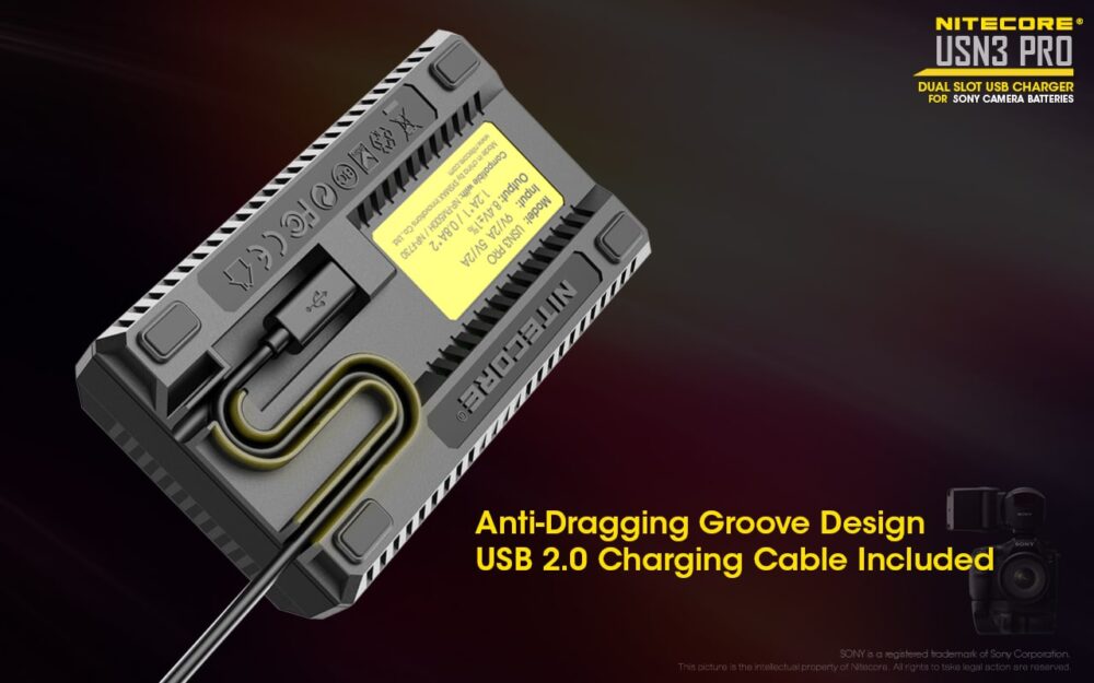 Nitecore USN3 PRO dual slot digital USB charger for Sony NP-F series batteries