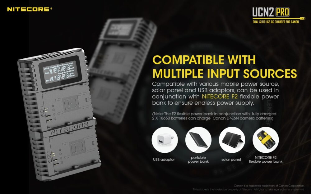 Nitecore UCN2 PRO akulaadija CANON LP-E6N akudele, USB