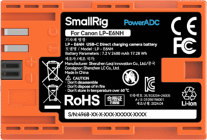 SMALLRIG 4968 LP-E6NH USB-C Rechargeable Camera Battery Orange