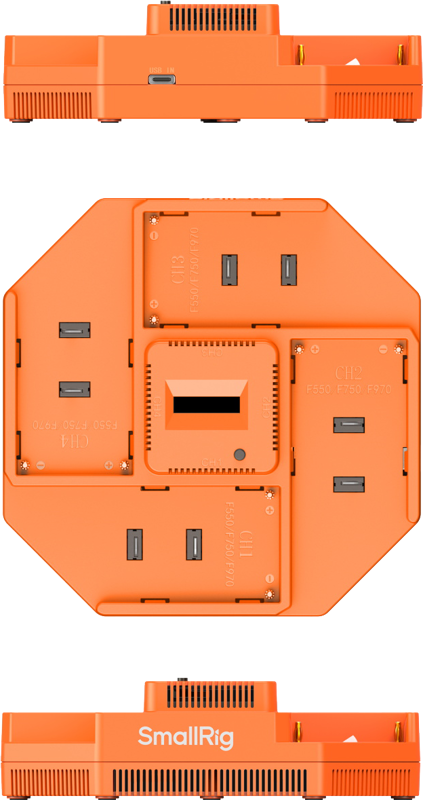 high-power NP-F battery charger supporting a maximum input of 100W. Featuring four NP-F ports