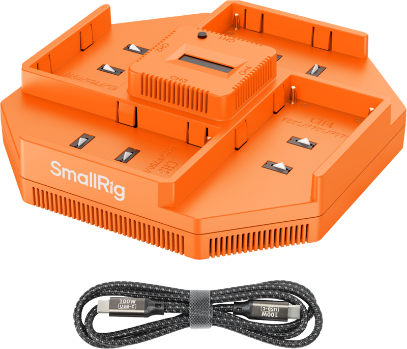 ensuring fast and efficient charging. The charger is compatible with NP-F550