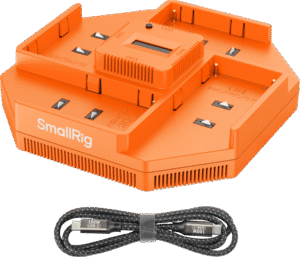 ensuring fast and efficient charging. The charger is compatible with NP-F550