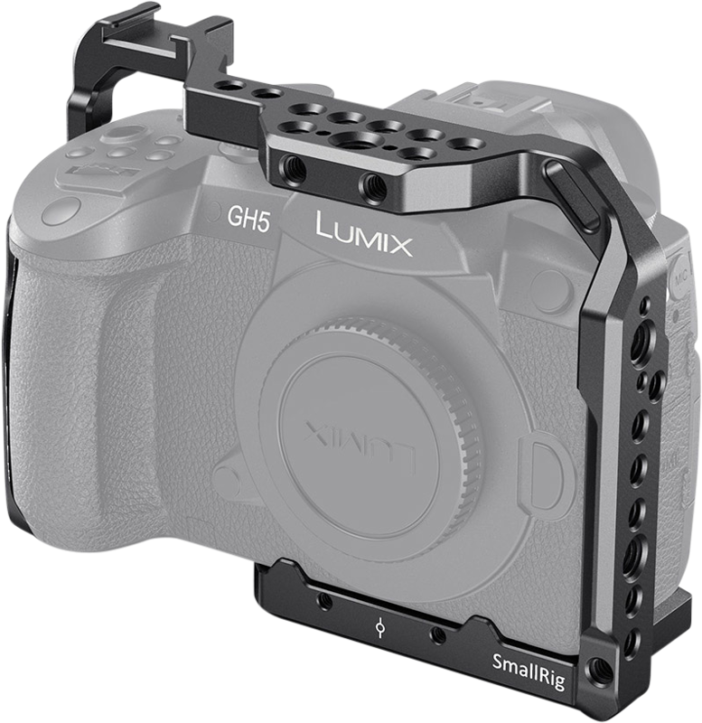 A formfitting full cage designed to provide protection and accessory mounts for GH5/GH5S.