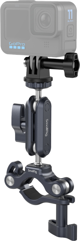 Comprises a handlebar clamp and an action camera mount. This highly compatible item supports any rod 22-32mm in diameter and particularly comes with two clamping distances that suit common ⌀22 and ⌀31.8mm handlebar by simply adjusting the gear. Securing and protecting your camera while you are biking.