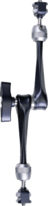 features 1/4"-20 screws and stretchable pins at both ends for securely attaching such accessories