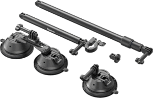 enabling low-altitude drone-like shooting effects. This mount kit adopts a modular design and includes a dual suction cup