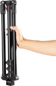 adjusted via flip locks and center column has three-level adjustment
