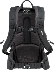 allows you to access your gear without taking off the backpack.You can change lenses or just snap a quick photo simply by rotating the bag to the front of your body while the waist belt is still secured.
