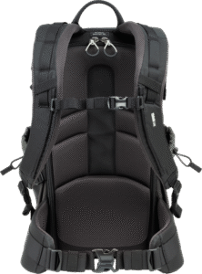 allows you to access your gear without taking off the backpack.You can change lenses or just snap a quick photo by simply by spinning the bag to the front of your body while the waist belt is still secured.