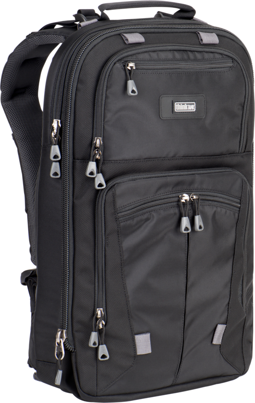 the Shape Shifter V2.0 expands and contracts to hold gripped camera bodies and a laptop.