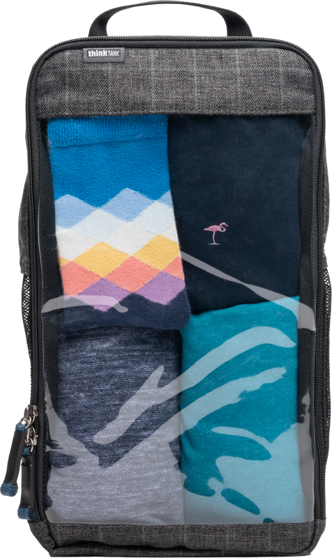 the Clothing Cube M features a clear plastic window so you can easily see the contents at-a-glance. Mesh side panels provide breathability and the fabric is water-repellant.