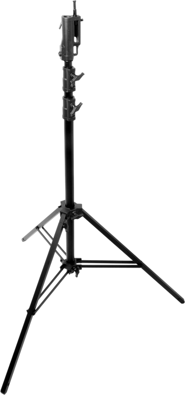 The Kupo Black Master Cine Stand is designed to hold loads up to 40 kg at a maximum working height of 325cm using a 2 riser