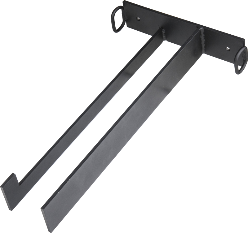Made of solid steel and strong enough to hold up to 6 C-stands with grip heads and arms attached to a wall or truck door. The hoops are designed to fasten bungee cords around and keep stands securely in place in the rack.