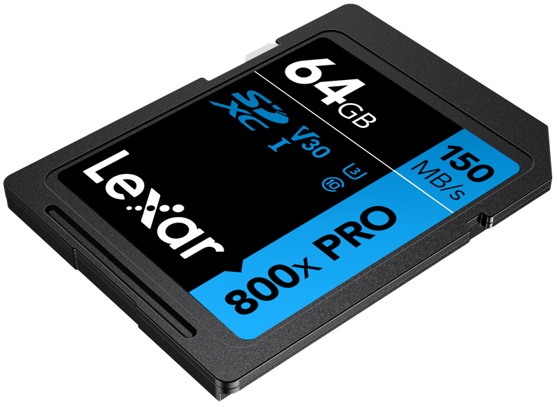 the 64GB High-Performance 800x PRO UHS-I SDXC Memory Card (BLUE Series) from Lexar features a storage capacity of 64GB and takes advantage of the UHS-I bus to let you quickly capture and transfer 4K