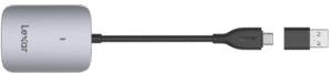 heat-dissipating metal housing and supports cards with capacities up to 1TB.