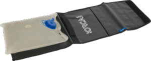 with an option to then fill the bag with water or sand. The bag is made from one cavity of durable tarpaulin material with a binding strap