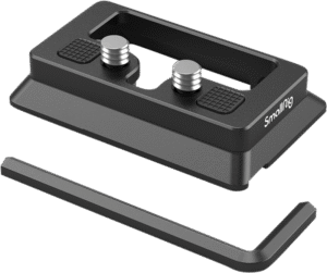 and solve the twisting issue that the original Arca Plate only allows being attached onto the cage through one 1/4" screw.