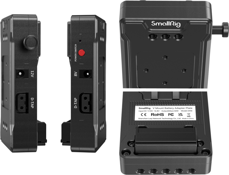SMALLRIG 3498 Battery Adapter Plate V-Mount (Basic Version) with Dual Rod Clamp