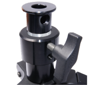 lightweight compact folding floor stand. Constructed with anodized aluminum legs and central column with die-casting leg mounts. Designed for a 28mm spigot