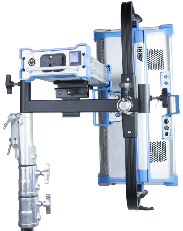 the 39cm long panel offset arm features dual junior receivers which enables a luminaire to be mounted in an upright or level position. Ideal for the Arri Skypanel which can be mounted vertically without removing the yoke.