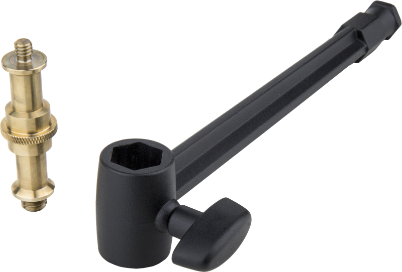 the Kupo Extension Arm is a 6” extension arm that is designed for attaching to Super Convi clamp for hanging a light or a camera from a light stand or pole.