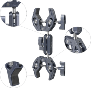 which supports a rod of a minimum diameter of 14mm and a surface with a maximum thickness of 65mm