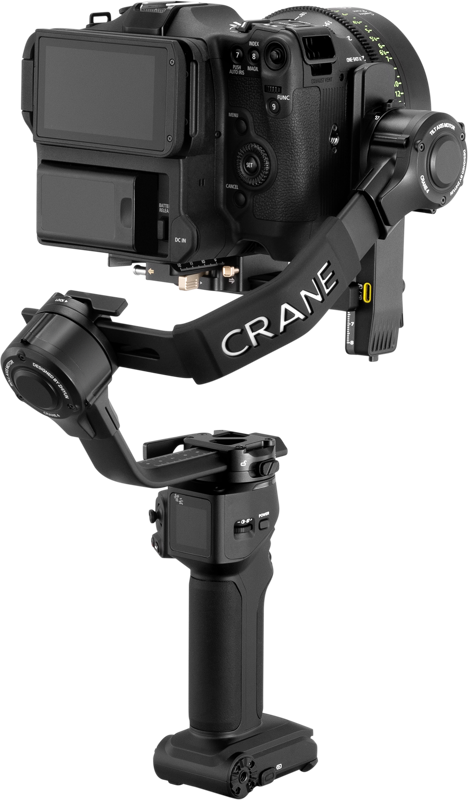 Crane 4 effortlessly and securely accommodates full-frame DSLR and compact cinema cameras. Unleash full power without sacrificing portability