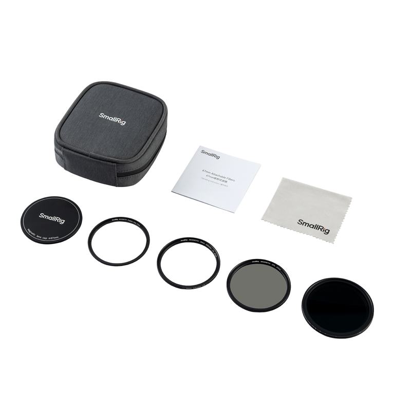 magnetic lens cover and storage pouch.