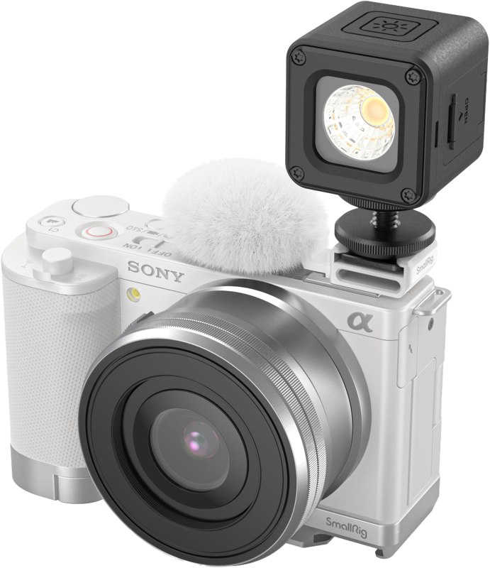 SMALLRIG 4734 Cold Shoe Adapter with Furry Windscreen for Sony ZV series cameras (white)