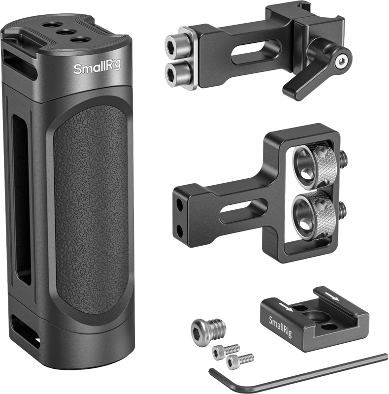 facilitate camera movement and provide accessory mounting points. The kit includes: one handle and two handle adapters