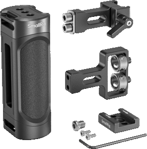 facilitate camera movement and provide accessory mounting points. The kit includes: one handle and two handle adapters