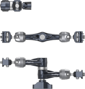 features 1/4"-20 screws and stretchable pins at one end