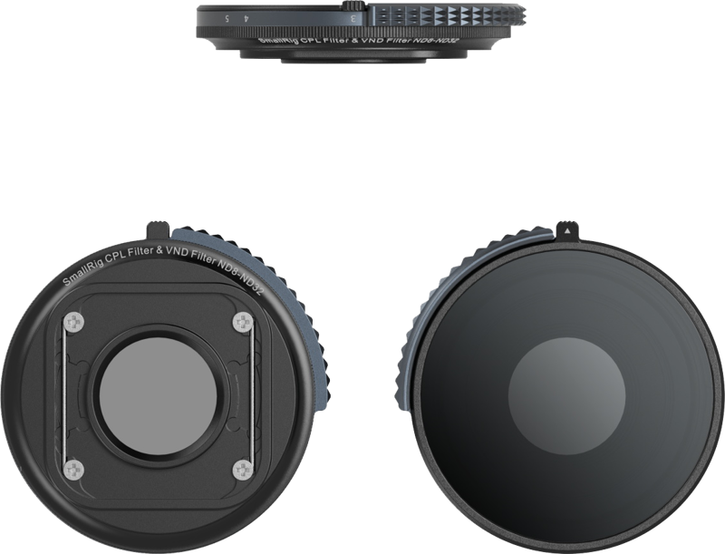 featuring a seamless attachment to the main camera with a quick twist. Featuring a dual CPL and VND3-6 (ND8-ND32) combination