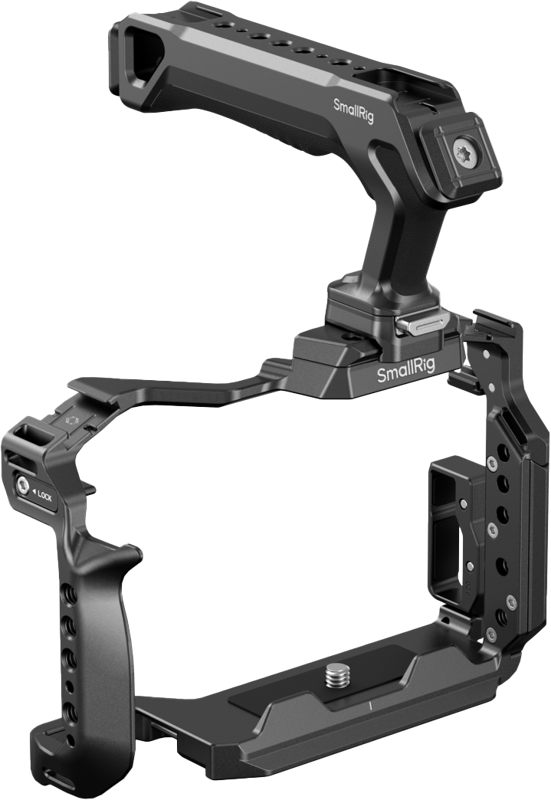 an HDMI & USB-C cable clamp and a top handle