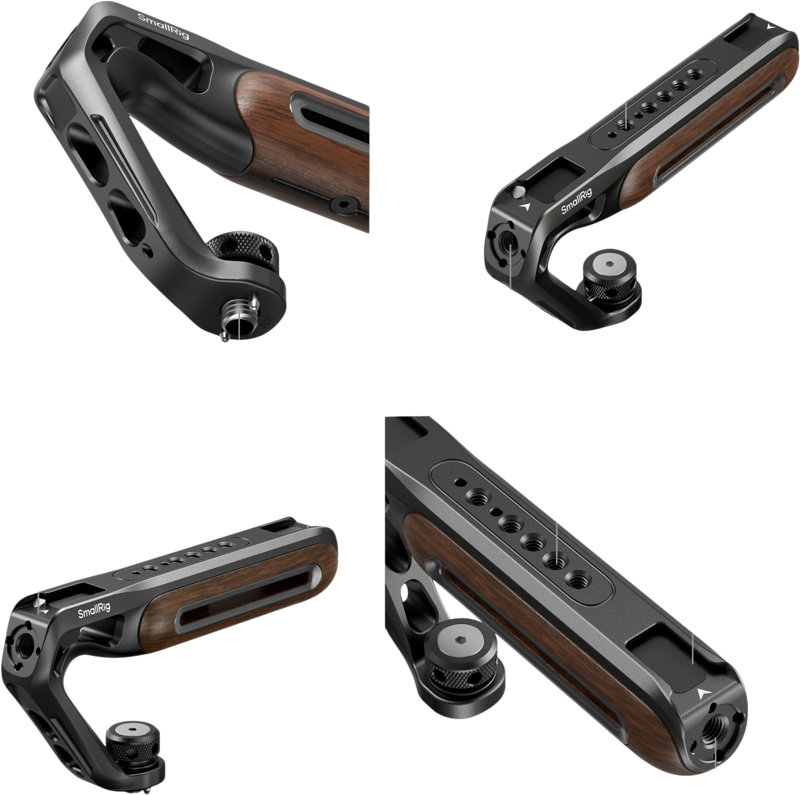 SMALLRIG 5252 Wooden Top Handle with 1/4''-20 and ARRI 3/8''-16 Locating Screw