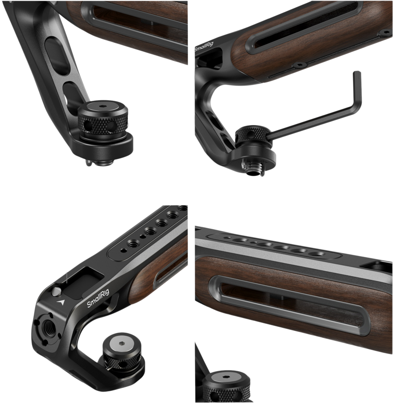 SMALLRIG 5252 Wooden Top Handle with 1/4''-20 and ARRI 3/8''-16 Locating Screw