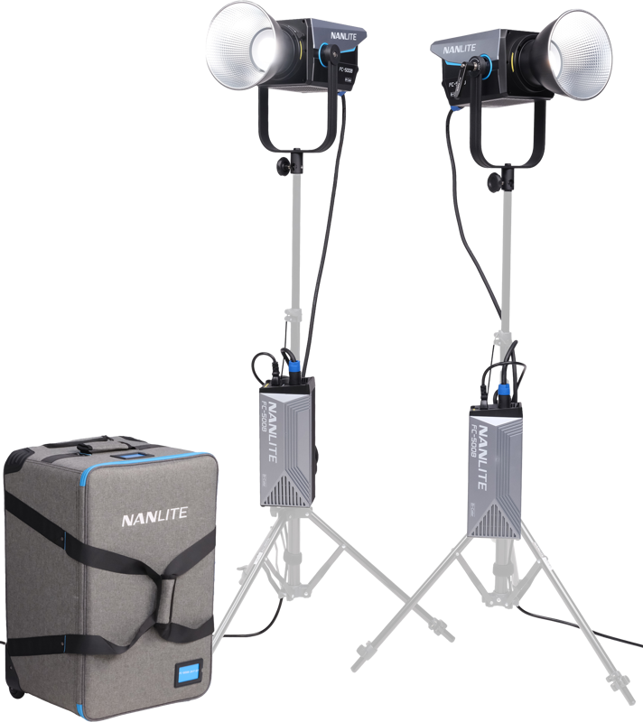 The Nanlite FC-500B 2-Light Kit with Softboxes and Rolling Case.  AC-powered